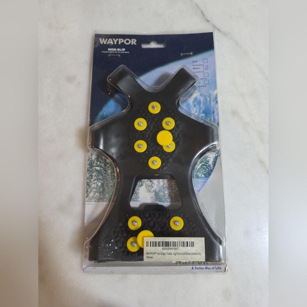 WAYPOR Ice Grips Cleats Medium, Traction Cleats,Easy Slip On, Durable, Ice/Snow